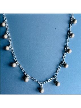 Vintage Paperclip Sterling Silver Chain Necklace With Gold Tone Ball Cha…